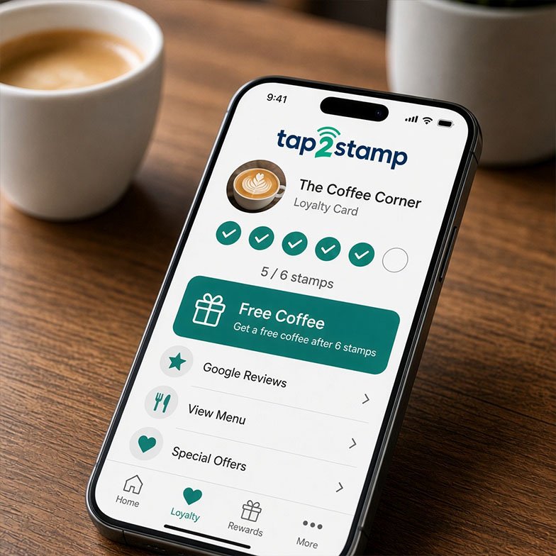 Digital Loyalty Card - New way of loyalty cards, A phone showing the Tada Tap digital loyalty card with stamps collected