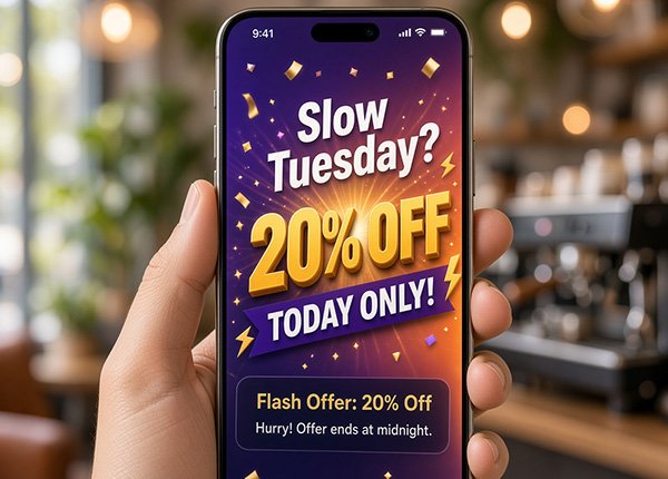 Limited-time flash discount banner displayed directly in a customer loyalty program app