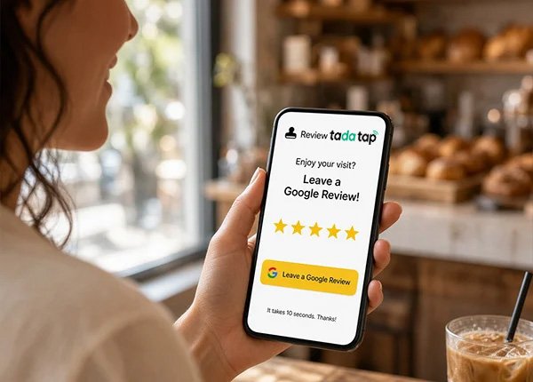 One-tap 5-star Google review prompt inside a small business loyalty program app